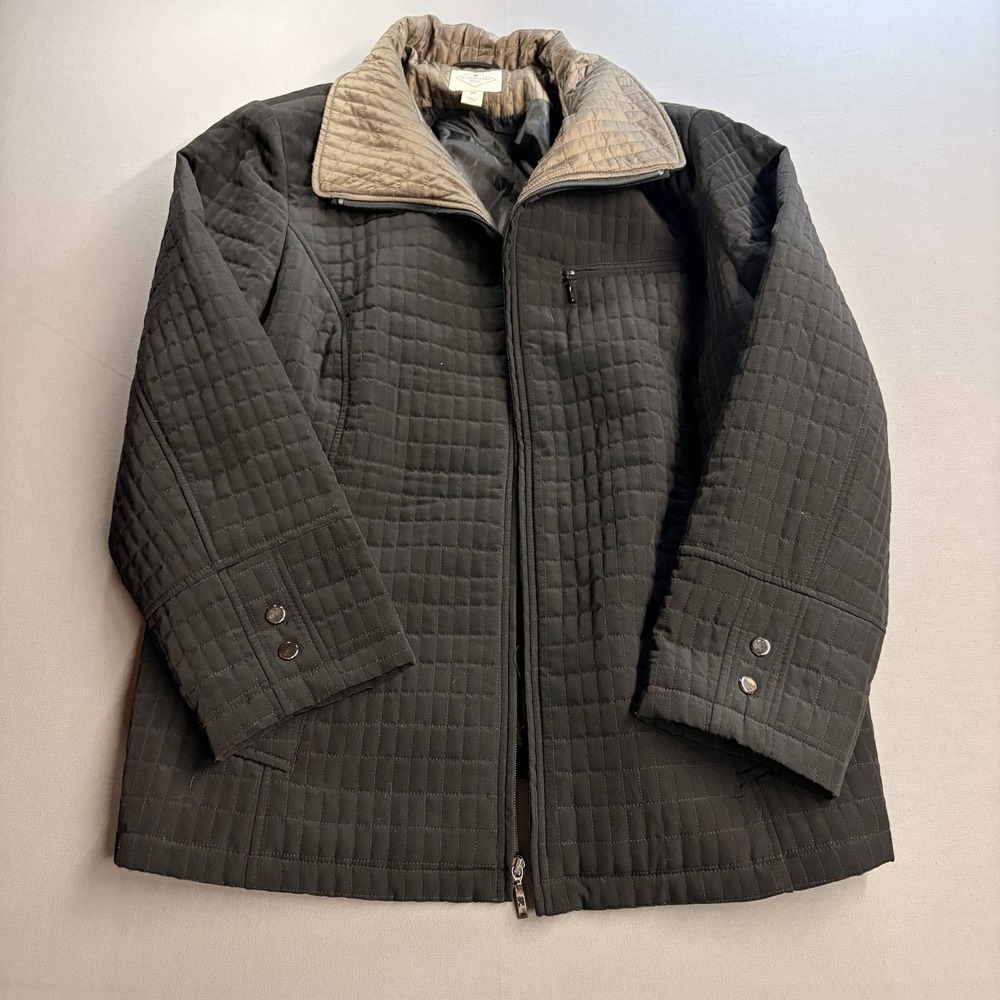 St John’s Bay Women’s 2X Black Quilted Jacket Contrast Collar Full Zip Coat